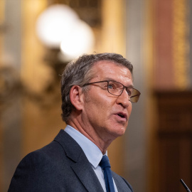 El presidente del Partido Popular, Alberto Núñez Feijóo, interviene durante una sesión plenaria, en el Congreso de los Diputados