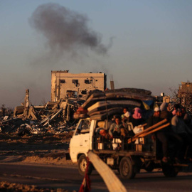 Familias saliendo de Rafah, Palestina