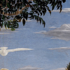 Detalle de 'El bautismo de Cristo', de Piero della Francesca, con sus 'ovnis' y 'platillos volantes'.