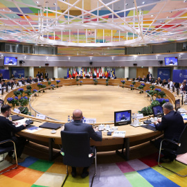 Vista de la reunión de los líderes de la UE, con la participación del presidente de Ucrania, Volodímir Zelenski, en el Consejo Europeo celebrado en Bruselas.