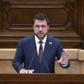 El president de la Generalitat, Pere Aragonès, durant el discurs del seu primer debat de política general.