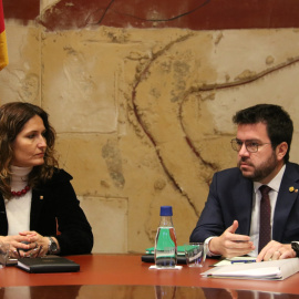 10/01/2023 - La consellera de la Presidència, Laura Vilagrà, i el president, Pere Aragonès, en la reunió del consell executiu d'aquest dimarts, 10 de gener de 2023.