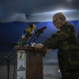 El presidente de la RASD y líder del Polisario, Brahim Gali, durante su discurso este martes en el campamento de Djala con motivo del Día de la Unidad Nacional saharaui