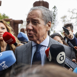 El expresidente de la Generalitat valenciana y exministro Eduardo Zaplana ofrece declaraciones a los medios a su llegada a un juicio por el caso Erial, en la Ciudad de la Justicia de Valencia, a 21 de marzo de 2024.