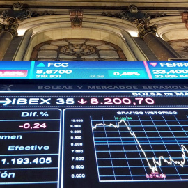 Panel informativo de la evolución del Ibex 35 al cierre de la bolsa del pasado martes 3 de diciembre. EFE/ Altea Tejido.