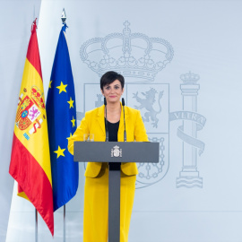 La ministra de vivienda, Isabel Rodríguez, durante su comparecencia ante los medios en Moncloa de este martes.