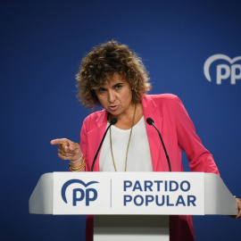 La portavoz del PP en el Parlamento Europeo, Dolors Montserrat, ofrece una rueda de prensa, en la sede del PP, a 5 de agosto de 2024, en Madrid (España).