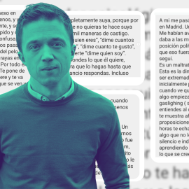 Montaje con diferentes imágenes de mensajes y un retrato de Errejón