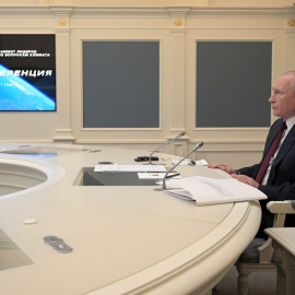 El presidente ruso, Vladimir Putin, este jueves en una reunión por videoconferencia.