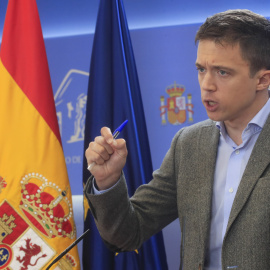 El líder de Más País, Íñigo Errejón, durante la rueda de prensa que ha ofrecido este martes en el Congreso, donde tiene lugar la reunión de la Junta de Portavoces.