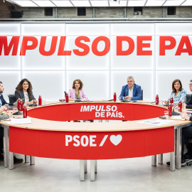 Imagen de una reunión del Comité Organizador del Congreso Federal del PSOE en Ferraz la semana pasada.