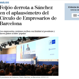 Una captura de pantalla de la información de El Mundo sobre Feijóo y Sánchez