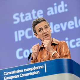 08/06/2023 - La Comisaria de Competencia de la UE, Margrethe Vestager, habla durante una conferencia de prensa en Bruselas, a 8 de junio.