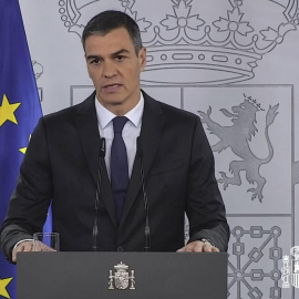 Declaración institucional del presidente del Gobierno, Pedro Sánchez, en el Palacio de la Moncloa.