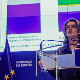 La ministra de Transición Ecológica, Teresa Ribera, durante la rueda de prensa para informar de los primeros resultados de las medidas energéticas.