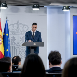 El presidente del Gobierno, Pedro Sánchez, en Moncloa este martes.