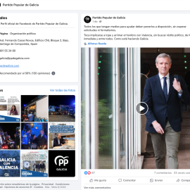 5/11/24 Captura de pantalla de la página del PPdeG en Facebook con un post sobre la ayuda institucional de la Xunta a Valencia acompañado de un video de Alfonso Rueda
