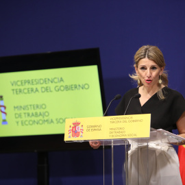 16/04/2021. Imagen de archivo de Yolanda Díaz, ministra de Trabajo del Gobierno de España, en rueda de prensa, en Madrid. - Europa Press