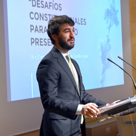 Imagen del vicepresidente de Castilla y León, Juan García-Gallardo, en la apertura del congreso antiabortista.