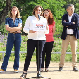 19/05/2022 - Ada Colau amb els tinents d'alcaldia Janet Sanz, Jordi Martí i Laura Pérez, en la compareixença per anunciar que optarà a un tercer mandat.