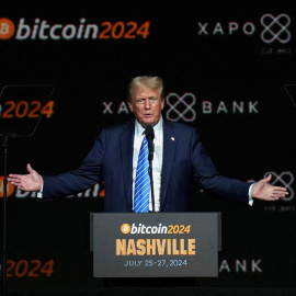 Donald Trump interviene en un congreso de Bitcoin en Nashville (Tennessee, EEUU), el pasado julio. REUTERS/Kevin Wurm