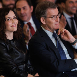 20/1/23 La presidenta de la Comunidad de Madrid, Isabel Díaz Ayuso, y el líder del PP, Alberto Núñez Feijóo, el pasado viernes en Fitur.