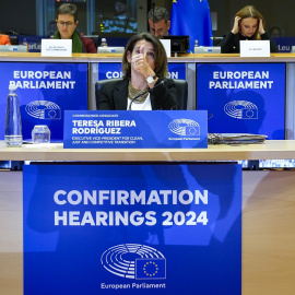 La vicepresidenta designada de la Comisión Europea para una Transición Limpia, Justa y Competitiva, Teresa Ribera, durante su audiencia ante el Parlamento Europeo para la confirmación de su nombramiento. Philippe BUISSIN/Parlamento Europeo