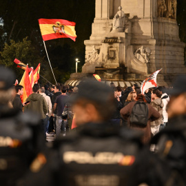 Imagen de la manifestación celebrada este sábado entre Plaza de España y Ferraz con presencia de ultras y neonazis.