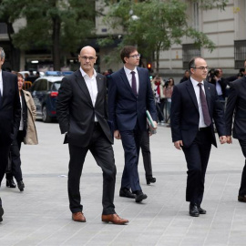 Los exconsellers Joaquín Forn, Raül Romeva, Jordi Turull y Josep Rull, a su llegada a la Audiencia para declarar. EFE/Kiko Huesca