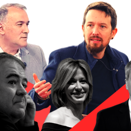 Imagen combinada de Xabier Fortes, Pablo Iglesias, Antonio Ferreras, Susanna Griso y Vicente Vallésl. — Europa Press/TVE/Tremending