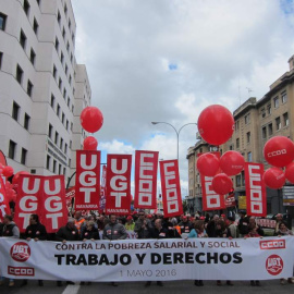 Manifestación del Primero de Mayo, convocada por CCOO y UGT, en Pamplona. E.P.