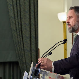 El líder de Vox y candidato del partido a presidir el Gobierno, Santiago Abascal, protagoniza un desayuno informativo de ‘El Debate’, en el Hotel Intercontinental, a 4 de julio de 2023, en Madrid (España).