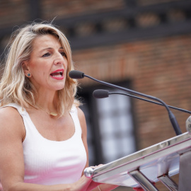 15/07/2023 - La líder de Sumar y vicepresidenta segunda y ministra de Trabajo y Economía Social, Yolanda Díaz, en un acto de campaña, a 15 de julio de 2023, en Vitoria Gasteiz, Álava, Euskadi.