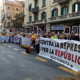 Manifestants aquesta tarda a la Via Laietana de Barcelona