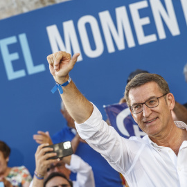 Alberto Núñez Feijóo, durante el acto electoral que los populares han celebrado este jueves 13 de julio de 2023 en Burgos.