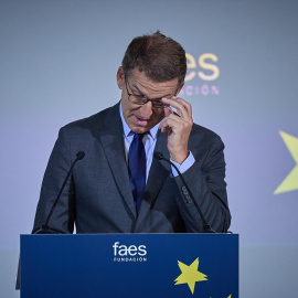 El presidente del Partido Popular, Alberto Núñez Feijóo, durante un acto en Madrid, a 15 de septiembre de 2023.