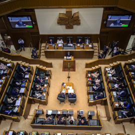 El lehendakari, Iñigo Urkullu, interviene en el pleno de Política General en el Parlamento Vasco. EFE/David Aguilar