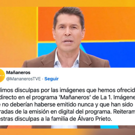 El presentador de 'Mañaneros' se disculpa por la emisión en TVE de las imágenes del cuerpo de Álvaro Prieto.- TVE