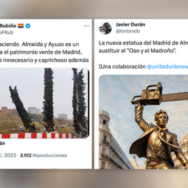 Críticas al último arboricidio de Almeida y Ayuso en Madrid.