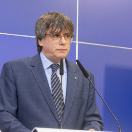 09/08/2023 Carles Puigdemont durante una conferencia sobre la evaluación de la sentencia del Tribunal de la Unión Europea