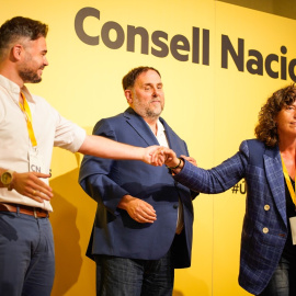 10/06/2023 - Gabriel Rufián, Oriol Junqueras i Teresa Jordà, en el consell nacional que ERC ha celebrat aquest dissabte.