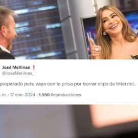 'Collage' con una imagen de la entrevista de Pablo Motos a Sofía Vergara y una captura de un tuit.