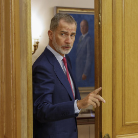 El rey Felipe VI durante la recepción de este lunes en el Palacio de la Zarzuela, como parte de la ronda de consultas con los representantes políticos antes de proponer un candidato a la investidura.