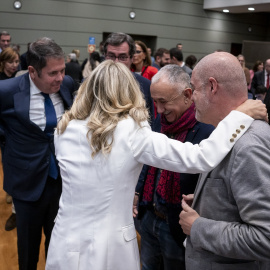 22/11/2023 - El presidente de la CEOE, Antonio Garamendi; el secretario general de UGT, Pepe Álvarez; el secretario general de CCOO, Unai Sordo y la vicepresidenta segunda y ministra de Trabajo y Economía Social, Yolanda Díaz, durante la toma de posesi