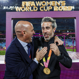 El presidente de la Federación Española de Fútbol, Luis Rubiales tras ganar España la Final del Mundial femenino de fútbol, en Sídney, a 20 de agosto de 2023.