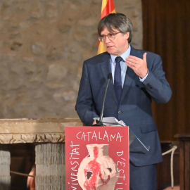 L'expresident Carles Puigdemont durant la seva intervenció a la Catalunya del Nord