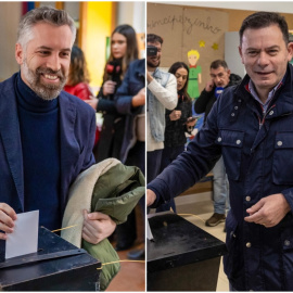 Los dos principales candidatos, el socialista Pedro Nuno Santos (izquierda) y el conservador Luis Montenegro (derecha) votando este domingo.