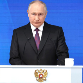 11/03/2024 El Presidente ruso Vladimir Putin pronuncia su discurso anual sobre el estado de la nación en el centro de conferencias Gostiny Dvor, a 29 de febrero de 2024.