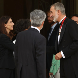 La ministra de Justicia, Pilar Llop; el presidente del Tribunal Supremo y del Consejo General del Poder Judicial (CGPJ), Carlos Lesmes y el Rey Felipe VI, salen del acto de apertura del Año Judicial 2022-2023, en el Tribunal Supremo, a 7 de septiembre de