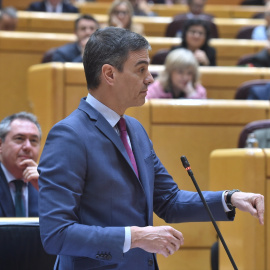 El presidente del Gobierno, Pedro Sánchez, interviene durante una sesión de control al Gobierno, en el Senado, a 12 de marzo de 2024, en Madrid